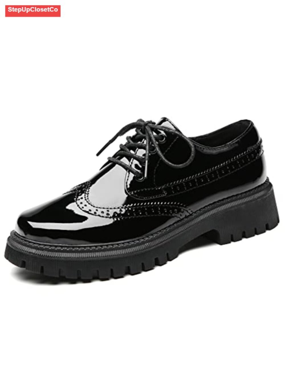Women's Patent Leather Platform Oxfords Non-Slip Work Dress Lace-Up